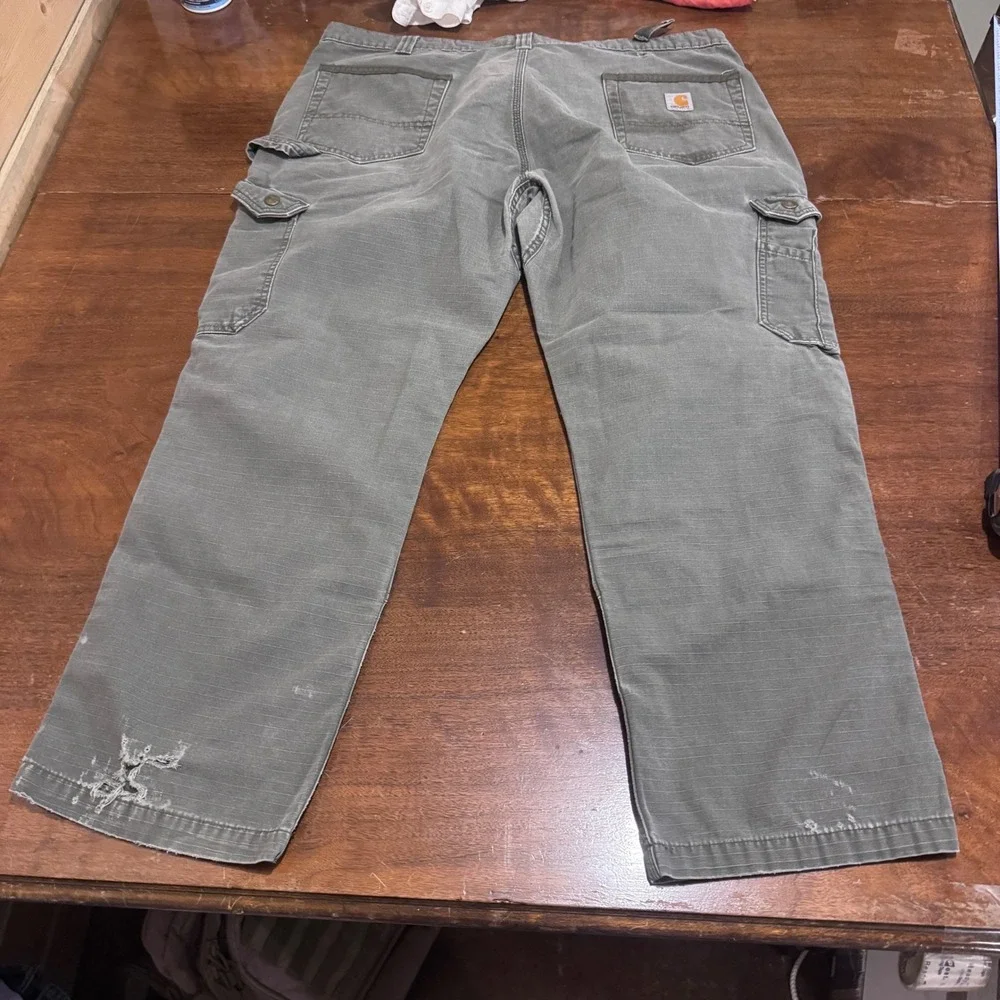 Carhartt Distressed Relaxed Fit Cargo Pants Moss Green 42x30 Mens Workwear *flaw
